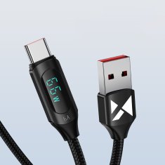 WOZINSKY Kabel USB-A - USB-C z LED-zaslonom 66 W 6 A 2 m črn
