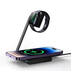 Joyroom 2v1 Indukcijski polnilnik za uro in pametni telefon 15 W MagSafe Qi zložljiv črn