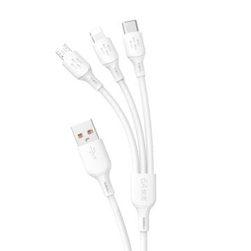 DUDAO 3v1 Kabel USB-A na USB-C mikro USB iPhone Lightning 480 Mb/s 1,2 m bel
