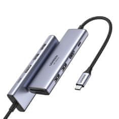 Ugreen 6v1 večfunkcijski USB-C HUB - 2x USB HDMI 4K čitalnik SD in TF kartic USB-C PD 100W siv