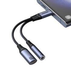 Joyroom 2v1 adapter polnilec + slušalke USB-C na USB-C / mini jack 3,5 mm črn