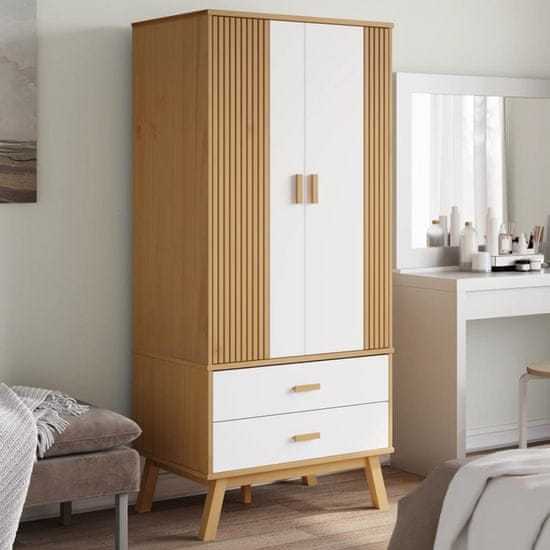 Greatstore Garderobna omara OLDEN belo rjava 76,5x53x172 cm trdna borovina