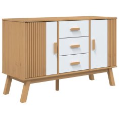 Greatstore Komoda OLDEN bela in rjava 114x43x73,5cm cm trdna borovina