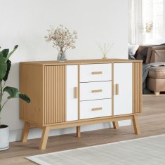 Greatstore Komoda OLDEN bela in rjava 114x43x73,5cm cm trdna borovina