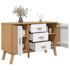 Greatstore Komoda OLDEN bela in rjava 114x43x73,5cm cm trdna borovina