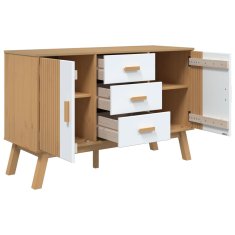 Greatstore Komoda OLDEN bela in rjava 114x43x73,5cm cm trdna borovina