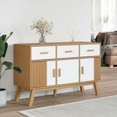 Greatstore Komoda OLDEN bela in rjava 114x43x73,5 cm trdna borovina