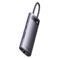 BASEUS 8v1 HUB adapter StarJoy USB-C na USB-C PD 3x USB-A HDMI RJ-45 SD TF siva