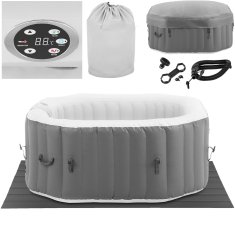 Uniprodo Vrtni jacuzzi napihljiv 110 masažnih šob 4 osebe 600 l sivo-bela