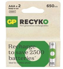 GP ReCyko HR03 (AAA) polnilna baterija, 650 mAh, 2 kosa