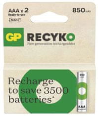 GP ReCyko HR03 (AAA) polnilna baterija, 850 mAh, 2 kosa