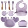 Jedilni silikonski set posode za otroke baby purple 9-delni - darilni set
