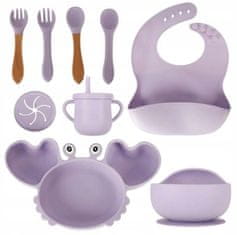 Ikonka Jedilni silikonski set posode za otroke baby purple 9-delni - darilni set