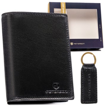 Peterson Darilni set: elegantna usnjena moška denarnica in obesek za ključe
