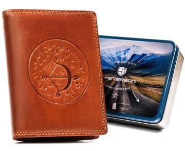 Peterson Velika, usnjena moška denarnica z reliefnim zodiakalnim znakom