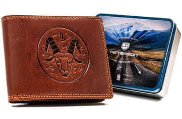 Peterson Velika, usnjena moška denarnica z reliefnim prikazom zodiakalnega znamenja