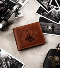 Peterson Velika, usnjena moška denarnica z reliefnim prikazom zodiakalnega znamenja