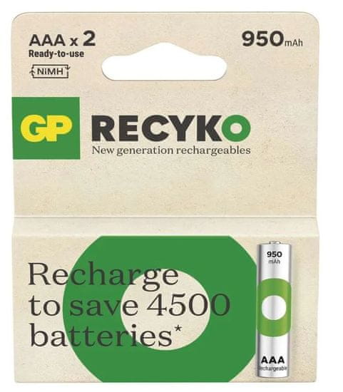 GP ReCyko HR03 (AAA) polnilna baterija, 950 mAh, 2 kosa