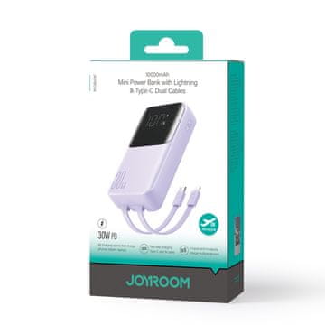 Joyroom Powerbank 30 W 10000 mAh z vgrajenimi kabli iPhone Lightning in USB-C, vijolična