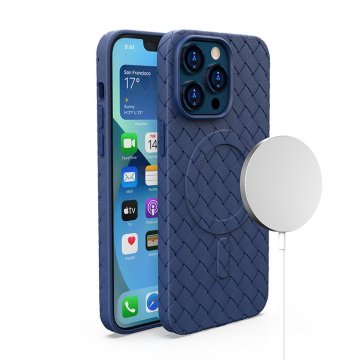 HURTEL Etui pokrowiec plecionka do iPhone 15 Pro z MagSafe Woven Case granatowy