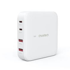 Choetech Močan omrežni polnilnik GaN 100 W 2x USB-A 2x USB-C, bel