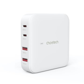 Choetech Močan omrežni polnilnik GaN 100 W 2x USB-A 2x USB-C, bel