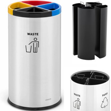 shumee Ločevalni koš za smeti, 4 prekatni, JEKLO, 45 l, srebrn