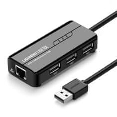 Ugreen HUB Mrežni adapter USB-A - RJ45 10/100 Mbps / 3x USB 3.0 črn