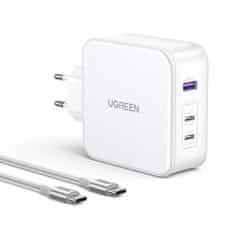 Ugreen GaN Nexode USB-A 2x USB-C 140W omrežni polnilnik + USB-C kabel 1,5 m, bel