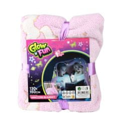 Teddies Odeja Unicorn glow in the dark pliš 130x150cm roza