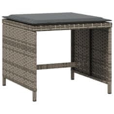 Vidaxl Vrtni stolčki z blazinami 4 kosi sivi 41x41x36 cm poli ratan