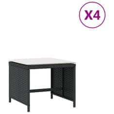 Vidaxl Vrtni stolčki z blazinami 4 kosi črni 41x41x36 cm poli ratan