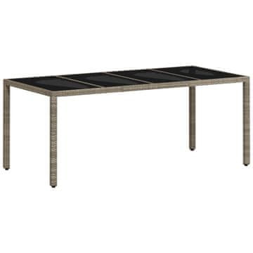 Vidaxl Vrtna miza s stekleno ploščo sv. siva 190x90x75 cm poli ratan