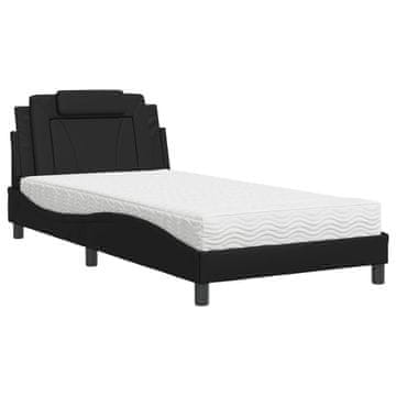 Vidaxl Postelja z vzmetnico Viana črna 100x200 cm umetno usnje