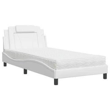 Vidaxl Postelja z vzmetnico Viana bela 100x200 cm umetno usnje