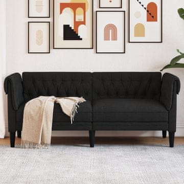 Vidaxl vidaXL Chesterfield kavč, dvosed, črn, oblazinjenje iz blaga