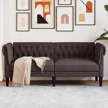 Vidaxl vidaXL Chesterfield kavč, dvosed, temno rjav, oblazinjenje iz blaga