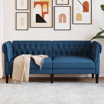 Vidaxl vidaXL Chesterfield kavč, dvosed, moder, oblazinjenje iz blaga