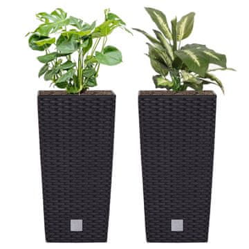 botle Komplet 2 cvetličnih loncev 7,2 L ratan videz antracit visoka sadilnika V 32,4 cm z notranjo škatlo 3 L kvadratni plastični sadilnik