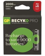 GP ReCyko Pro HR6 (AA) polnilna baterija, 2000 mAh, 6 kosov