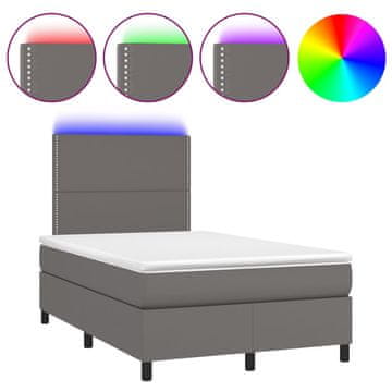 Vidaxl Box spring postelja z vzmetnico LED siva 120x190 cm um. usnje