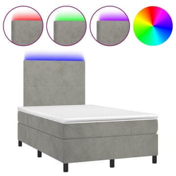 Vidaxl Box spring postelja z vzmetnico LED sv. siva 120x190 cm žamet