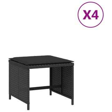 Vidaxl Vrtni stolčki z blazinami 4 kosi črni 40x40x35 cm poli ratan