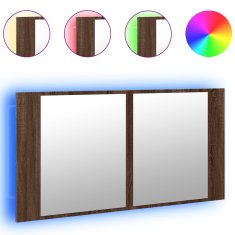 Vidaxl LED kopalniška omarica z ogledalom rjavi hrast 90x12x45 akril