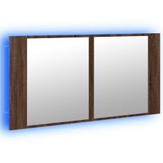 Vidaxl LED kopalniška omarica z ogledalom rjavi hrast 90x12x45 akril