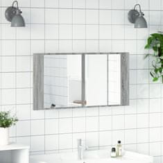 Vidaxl LED kopalniška omarica z ogledalom siva sonoma 90x12x45 cm