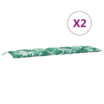 Vidaxl Blazina za vrtno klop 2 kosa vzorec listov 180x50x7 cm tkanina