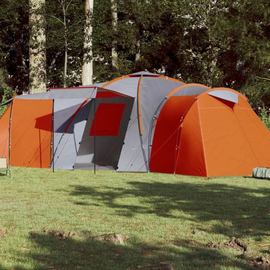 Greatstore Šotor za kampiranje 12 oseb siv oranžen 840x720x200cm 185T taft