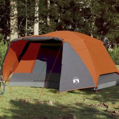 Greatstore Šotor za kampiranje za 4 osebe siv oranžen 350x280x155 cm 190T