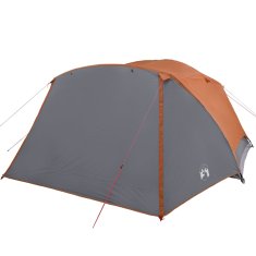 Greatstore Šotor za kampiranje za 4 osebe siv oranžen 350x280x155 cm 190T